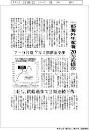 アルミ割増金交渉、７－９月期２０％安提示