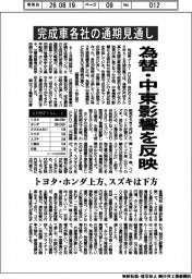 完成車各社の通期見通し　為替・中東影響を反映　トヨタ・ホンダ上方、スズキは下方
