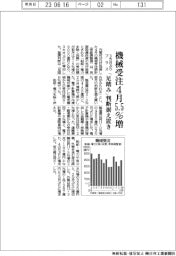 機械受注　４月５・５％増　３カ月ぶりプラス