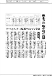 重工３社　稼ぎ頭が貢献　通期予想　エネ、２・４輪、航空機エンジン好調