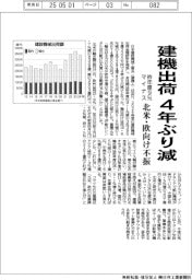 昨年度の建機出荷４年ぶり減　９％マイナス、北米・欧向け不振