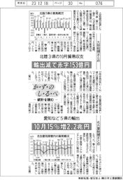 かずのしるべ　統計を読む／北陸3県の10月貿易収支　愛知など5県の輸出