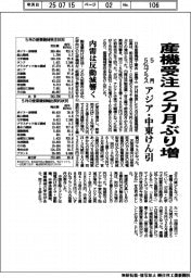 ５月の産機受注５％プラス　２カ月ぶり増、アジア・中東けん引