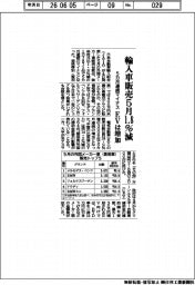 ５月の輸入車販売、１．８％減　５ヶ月連マイナス　ＥＶは増加