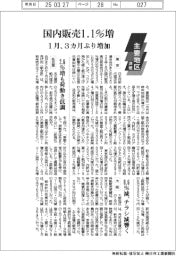 主要地区・洋紙／国内販売１・１％増　１月、３カ月ぶり増加