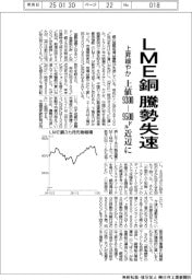 ＬＭＥ銅、騰勢失速　上昇緩やか、上値９３００―９５００ドル近辺に