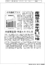 来年度の産機受注、６・１％増　４年連続プラス
