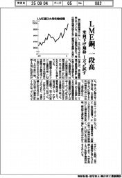 ＬＭＥ銅、一段高　米利下げ期待、１万ドル試す