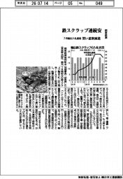 関東鉄源の鉄スクラップ輸出入札、７月は２カ月連続下落