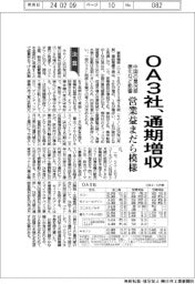 ＯＡ５社の通期、３社が増収　営業益まだら模様、中国の景況感悪化など影響