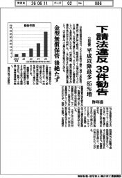 公取委、昨年度下請法違反３９件勧告　平成以降最多８５％増
