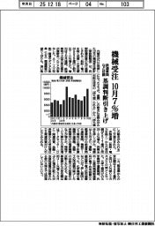 機械受注１０月７％　鉄道車両など好調　基調判断引き上げ