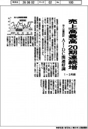 売上高最高　２０期連続増　１－３月期法人企業統計　AI・DC関連好調