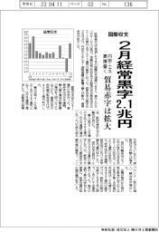 ２月の国際収支、経常黒字２・１兆円　円安・エネ高騰響く　貿易赤字は拡大