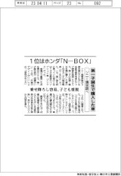 ソニー損保調べ／第一子誕生で購入した車－１位ホンダ「Ｎ―ＢＯＸ」