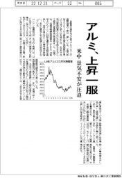 アルミ、上昇一服 米中景気不安が圧迫